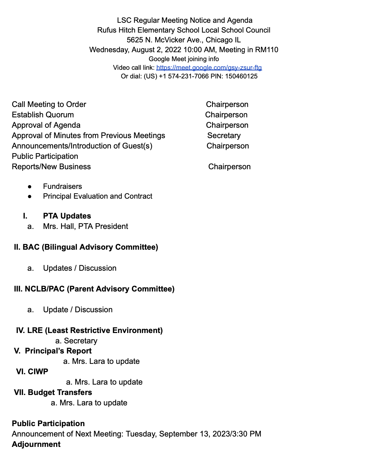 LSC Meeting 08.02.23